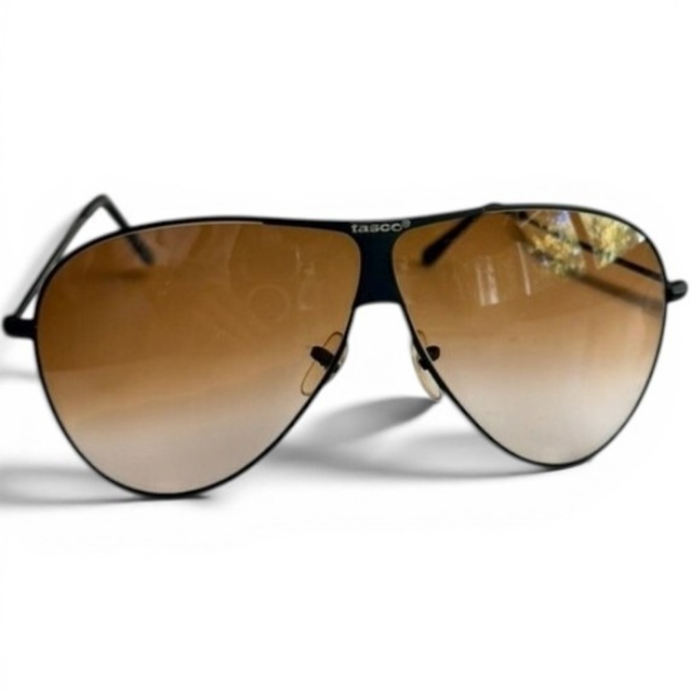 Tasco Aviator Sunglasses Black Metal Frame Brown Gradient Vintage Pilot Retro